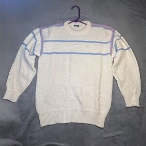 DALE OF NORWAY Beige Striped Snowflake Wool Knit Sweater Small Vintage 80s 90s